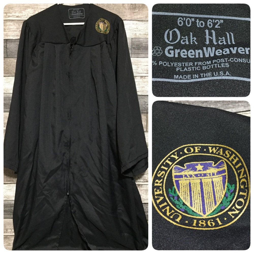 Oak Hall University Of Washington Graduation Gown Black 6’0”-6’2”